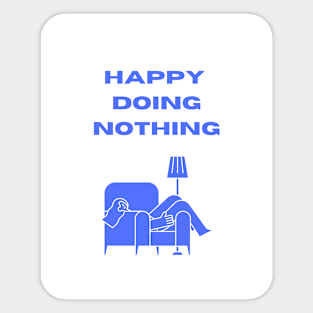 Happy doing nothing graphic relaxing resting woman on the couch cute wholesome blue design Sticker